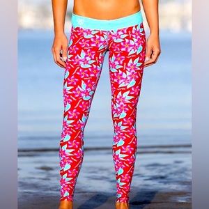 Mahiku Pink and Aqua Plumeria Legging